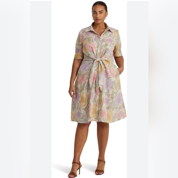 Lauren Ralph Lauren Dresses & Skirts - Lauren Ralph Lauren Floral Tie-Front Linen Shirt Dress